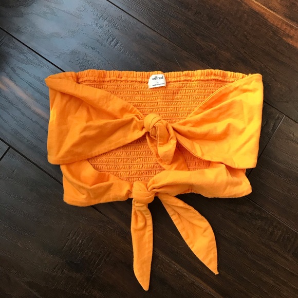 🦋3/$50 Aritzia Wilfred front tie crop tube top in mustard - Picture 2 of 8
